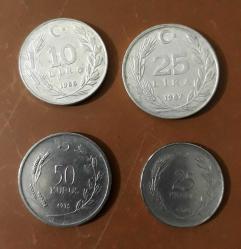 15 adet madeni türk lirası madeni para (1000 lira 500 lira 1 lira 50 lira 5000 lira...)