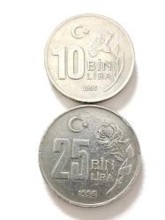Efemera - 1996 10.000 ve 25.000 Lıra  Eskı Madeni Para. Türk Lirası. Cumhuriyet Dönemi Madeni Para . - kitantik - kitaLog