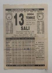 13 Temmuz 2004 Türkiye Takvimi Yaprağı