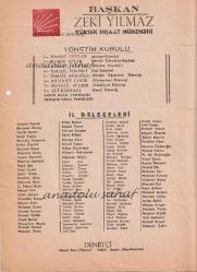 CHP Yönetim Kurulu ve İl Delegeleri Aday Listesi / Başkan Zeki Yılmaz  [Cumhuriyet Halk Partisi Tarihi]