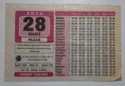 Hicret Takvim Yaprağı 28 Mart 2010