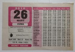 Hicret Takvim Yaprağı 26 Mart 2010