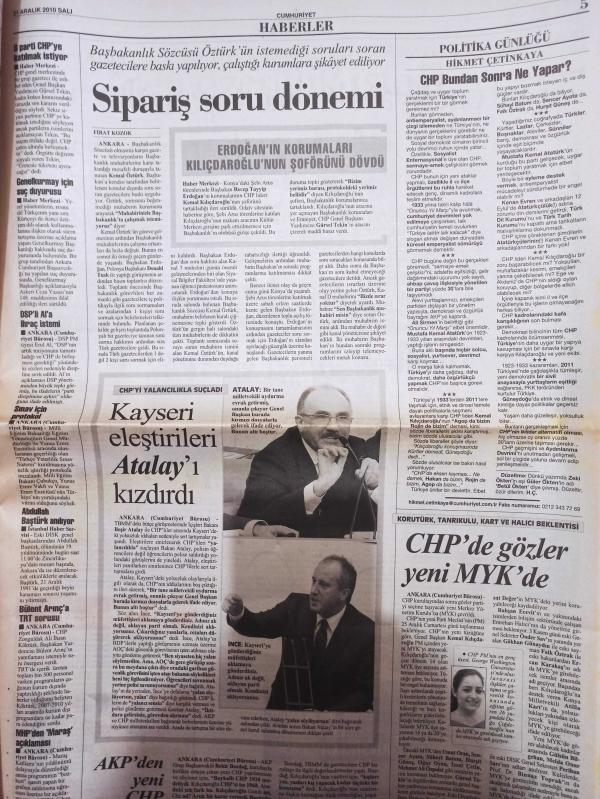 Cumhuriyet Gazetesi 21 Aralık 2010 Recep Tayyip Erdoğan  