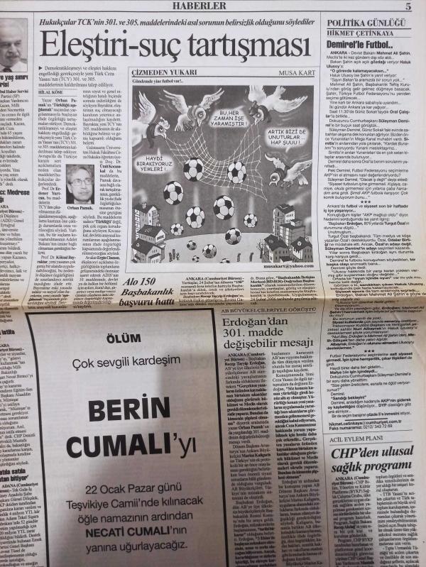 Cumhuriyet Gazetesi 21 Ocak 2006 Recep Tayyip Erdoğan Orhan  