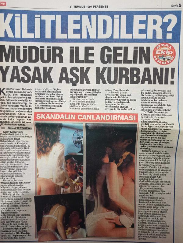 Ekip Gazetesi 31 Temmuz 1997 Müdür ile gelin yasak aşk kurbanı  