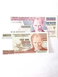 Efemera - 7. Emisyon 100.000 ve 1.000.000 Türk lirası. Koleksıyon Eskı Kağıt Para - kitantik - kitaLog