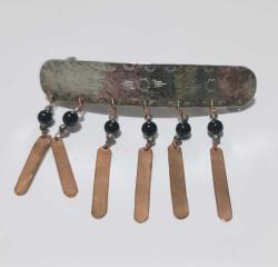 Retro  925 Gümüş Bakır ve Oniks Taşlı Saç Tokası Fransa