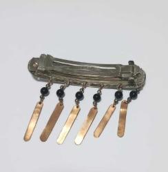 Retro  925 Gümüş Bakır ve Oniks Taşlı Saç Tokası Fransa