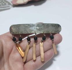 Retro  925 Gümüş Bakır ve Oniks Taşlı Saç Tokası Fransa