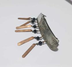 Retro  925 Gümüş Bakır ve Oniks Taşlı Saç Tokası Fransa