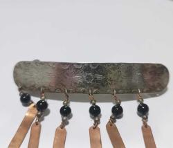 Retro  925 Gümüş Bakır ve Oniks Taşlı Saç Tokası Fransa