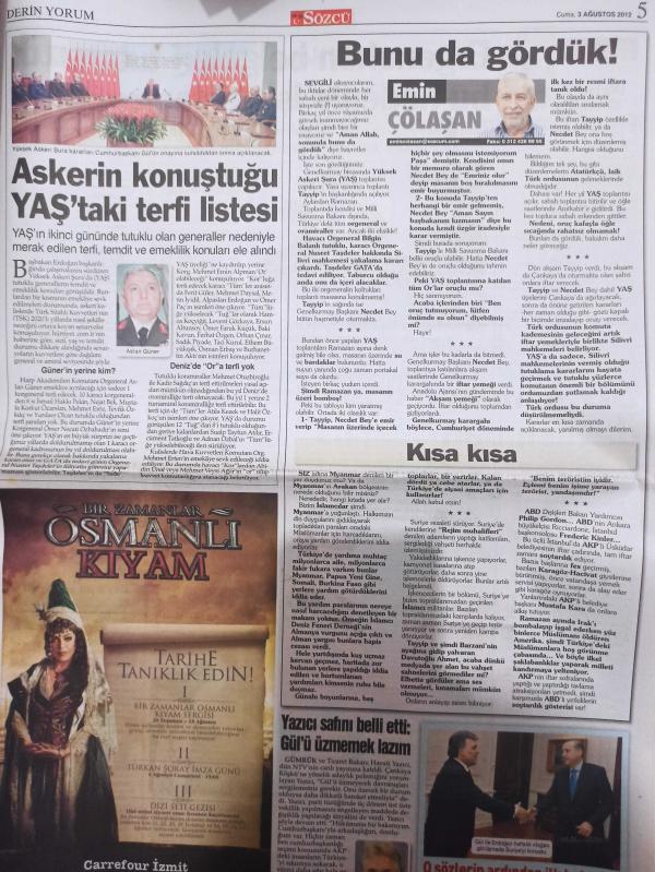 Sözcü Gazetesi 3 Ağustos 2012 Ömür Gedik Eda Taşpınar  