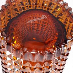 VINTAGE PAŞABAHÇE ANADOLU MEDENİYETLERİ SERİSİ AMBER RENKLİ EL İŞİ ALTIN YALDIZ DEKORLU CAM VAZO