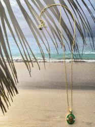 Oval Mineli Labradorit Taşlı Gümüş Kolye