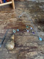 Oval Mineli Labradorit Taşlı Gümüş Kolye