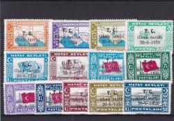 Efemera - 1939 HATAY DEVLETİ POSTA PULLARI ÜZERİNE SÜRŞARJLI HATAYIN ANAVATANA İLHAKI HATIRASI DAMGASIZ ŞARNİYERSİZ SERİ KATALOG 1700 TL - kitantik - kitaLog