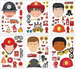 Antika - Firefighter Sticker Make a Fireman Face Stickers Kids Birthday Party Supplies Party Favors Party Decorations Room Decor Fire Chief Sticker DIY Crafts Games - kitantik - kitaLog