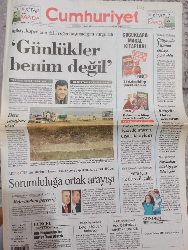 Cumhuriyet Gazetesi 15 Eylül 2009 Aydın Metin Şahap Avcı  