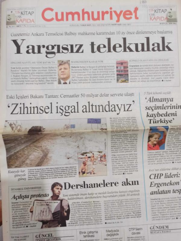 Cumhuriyet Gazetesi 29 Eylül 2009 Emre Kongar Ahmet Zeki Üçok  