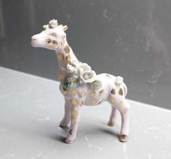 Antika 1940 lar  Pembe Çiçekli Zürafa Biblo