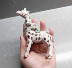 Antika 1940 lar  Pembe Çiçekli Zürafa Biblo