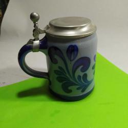 KAPAKLI BİTKİ DESENLİ ALMAN BİRA BARDAĞI-TANKART