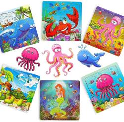 Antika - 6 Pack Portable Small Travel Puzzles for Toddlers Ages 2-5 Years Old 20 Piece Wooden Jigsaw Puzzles for Kids, Children Learning Toys for Boys and Girls(Sea Animals 6P) - kitantik - kitaLog