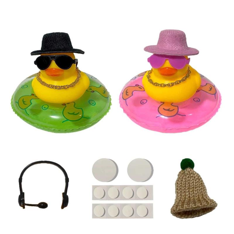 Car Rubber Duck - Car Duck with Mini Swim Sun Hat Necklace and