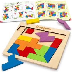 Antika - Coogam Wooden Puzzle Blocks Geometric Tangram Brain Teasers Jigsaw 3D Logic IQ Game Colorful Shape Pattern Montessori STEM Educational Toys Gift 60 Challenges for All Ages - kitantik - kitaLog