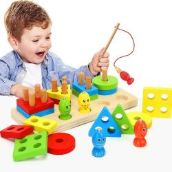 Antika - KADINOY Wooden Shape Sorter Stacker Toddlers Puzzles Toy Montessori Color Sorting Preschool Geometric Shapes Toy Fishing Game Peg Puzzles Board Blocks Baby Wooden Stacking & Sorting Toys for Toddlers - kitantik - kitaLog