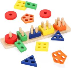 Antika - FLYINGSEEDS Wooden Sorting & Stacking Toys for Toddler 2 3 4 Year Old, Montessori Toys Shape Sorter Color Recognition Educational Puzzle Blocks, for Girls Boys Early Preschool Learning - kitantik - kitaLog