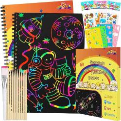 Antika - Scratch Paper Art Set Books, 2 Pack Rainbow Magic Scratch Off Craft Drawing Note Pad Supplies Kits for Kids Activity for 3-12-Year-Old Girls Boys Birthday Game Party Christmas Toy Gift - kitantik - kitaLog