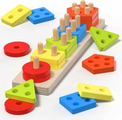 Antika - pigipigi Montessori Toys Toddler Gift - Wooden Block Sorting Stacking Toy for 1 2 3 4 Years Old Baby Boys Girls Learning Shape Color Preschool Kids Educational Activity Game Christmas Birthday Gift - kitantik - kitaLog