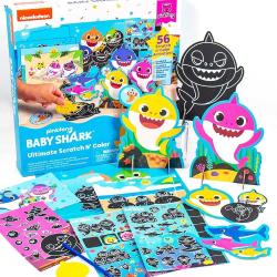 Antika - Baby Shark Ultimate Scratch &lsquo;N Color Set by Horizon Group USA, 56 Scratch Art Activities, Including Stickers, 3D Shapes & More, Scratch Art for Kids - kitantik - kitaLog