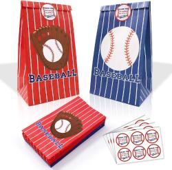 Antika - 24 Packs Baseball Goodie Candy Treat Bags with Thank You Stickers Baseball Party Gift Bags for Kids Team Sports Theme Birthday Party Game Decorations Red Blue Celebration Baby Shower Supplies - kitantik - kitaLog