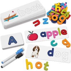 Antika - Coogam Reading & Spelling Learning Toy, Wooden Letters Flash Cards Sight Words Matching ABC Alphabet Recognition Game Preschool Educational Tool Set for 3 4 5 Years Old Boys and Girls Kids - kitantik - kitaLog