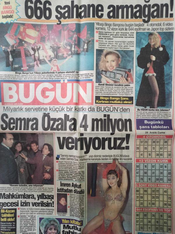 Bugün Gazetesi 28 Aralık 1990 Sibel Can Hülya Koçyiğit  