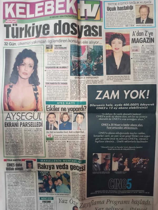 Hürriyet 2 Gazetesi 18 Nisan 1994 Nurettin Sözen Bülent  