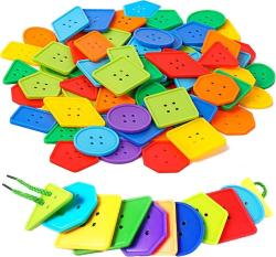 Antika - 70 Pcs Montessori Lacing Threading Toy - Geometric Shaped Large Beads for Kids Crafts, Preschool Activities and Daycare Toys - Autism Learning Materials and Fine Motor Skills Toys for 3 4 5 6 Year Old - kitantik - kitaLog