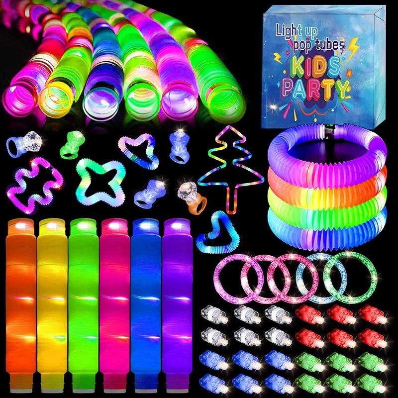 42 PCS Light Up Toys Party Favors,Light Up Pop Tubes Pack,Glow Sticks Glow  in The Dark Party Supplies Bulk for Kids Adult,Birthday Party Decorations