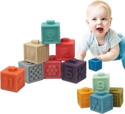 Antika - Baby Blocks (Set of 12), Soft Silicone Building Blocks Squeeze Stacking Toys for 6+ Months Babies, Cube Blocks with Animals Fruits,Colorful Early Educational Puzzle Toy for Toddlers with Numbers . - kitantik - kitaLog