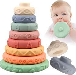 Antika - 8 Pcs Stacking Rings Soft Toys for Babies 6 Months and up Old Girls Boys - Toddlers Sensory Educational Montessori Baby Blocks - Developmental Teething Learning Stacker - kitantik - kitaLog