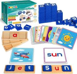 Antika - Educational Toys for 3 4 5 Years Old Kids - Wooden Short Vowel Reading Letters Spelling Toy with 50 Double-Sided Flash Cards, Preschool Kindergarden Learning Activities Toy for Boys and Girls - kitantik - kitaLog