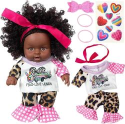 Antika - UNICORN ELEMENT Black Doll 8 Inch Baby Girl Doll and Clothes Set African Washable Silicone Baby Girl Doll,Clothes,Hair Band,Hair Loops,Hairpin,Stickers,Best Gift for Kids - kitantik - kitaLog