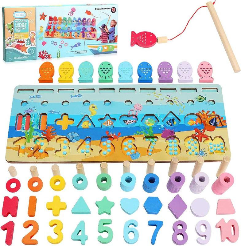 Fishing Game Wooden Children Wooden Toys Montessori Toys 3 In 1