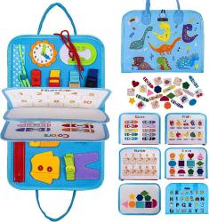 Antika - HelloUnamed Toddler Busy Boards, Felt Montessori Busy Books for Toddlers,8 in 1 Themes Zipper Removable Baby Sensory Board, Preschool Activities Educational Toys Travel Toys for Boys Girls (Blue) - kitantik - kitaLog