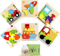 Antika - Wooden Puzzles Toddler Toys for 1 2 3 Year Old Boys Girls Montessori Jigsaw Puzzles with 6 Packs Vehicle Shape Preschool Sensory Learning STEM Toys for Kids Infant Toddlers Educational Games Gifts - kitantik - kitaLog