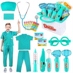Antika - INNOCHEER Doctor Kit for Kids - 20 Pieces Toddler Doctor Costume Set Pretend Play Dress Up Kids Educational Doctor Toys with Real Stethoscope Medical Dr Kit Toys for Boys Girls Ages 3 4 5 6 7 Green M - kitantik - kitaLog