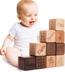 Antika - 10PC Numbers Building Wooden Blocks for Toddlers 1-3+ | Montessori Stacking Letter Number and Gesture Icons on Side for Preschool Educational Gift Boys and Girls Thanksgiving & Christmas Gifts - kitantik - kitaLog