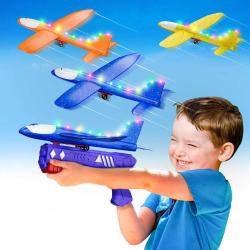 Antika - 3 Pack Airplane Toy with Launcher, Kids Toys for 3 4 5 6 7 8 9 10 11 12 Year Old Boy Girl Birthday Gift, 12.6inch 2 Flight Modes Toddler LED Foam Glider Plane for Outdoor Games Activities Party Favors - kitantik - kitaLog